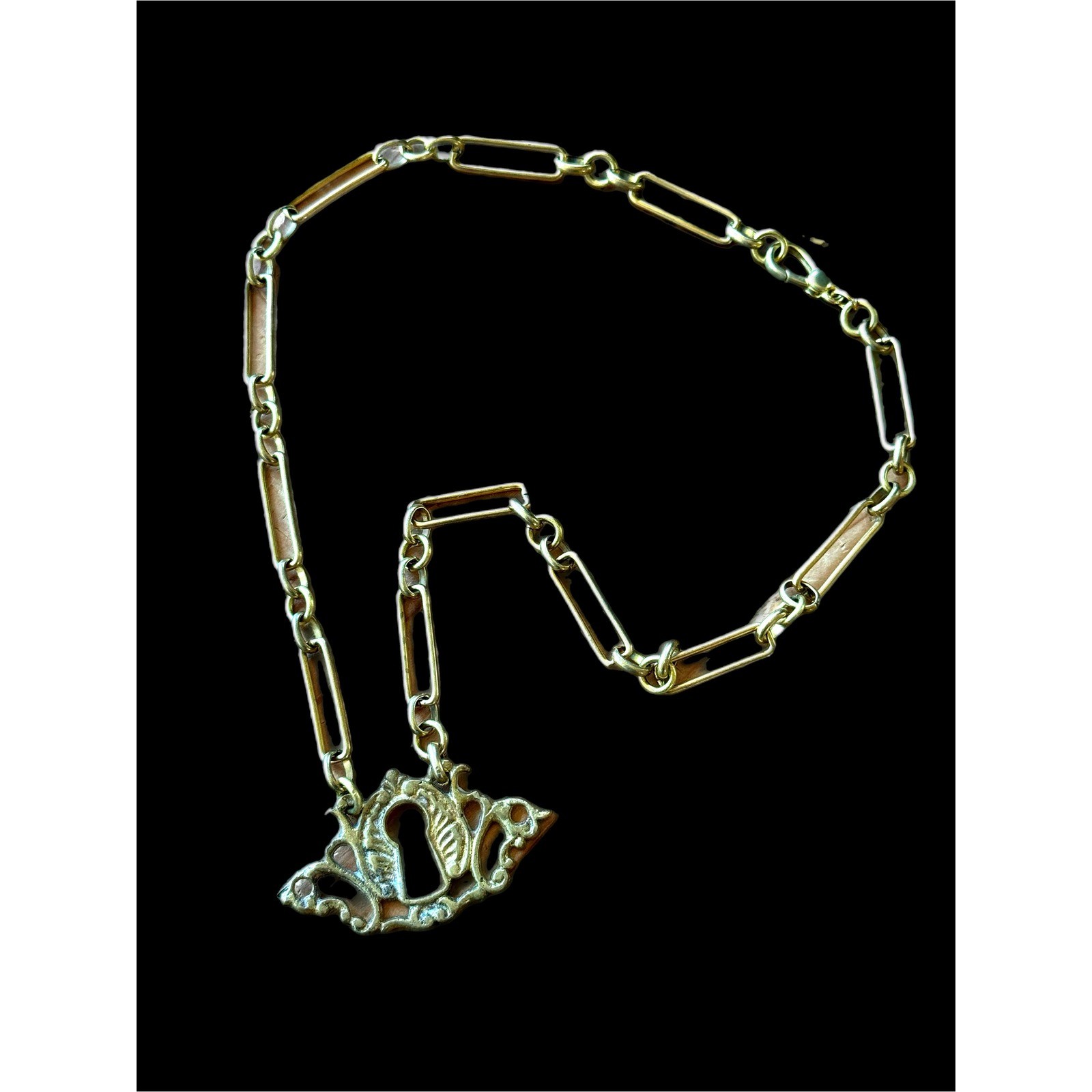 Antique Brass Keyhole Necklace | Raw Brass Paperclip Chain