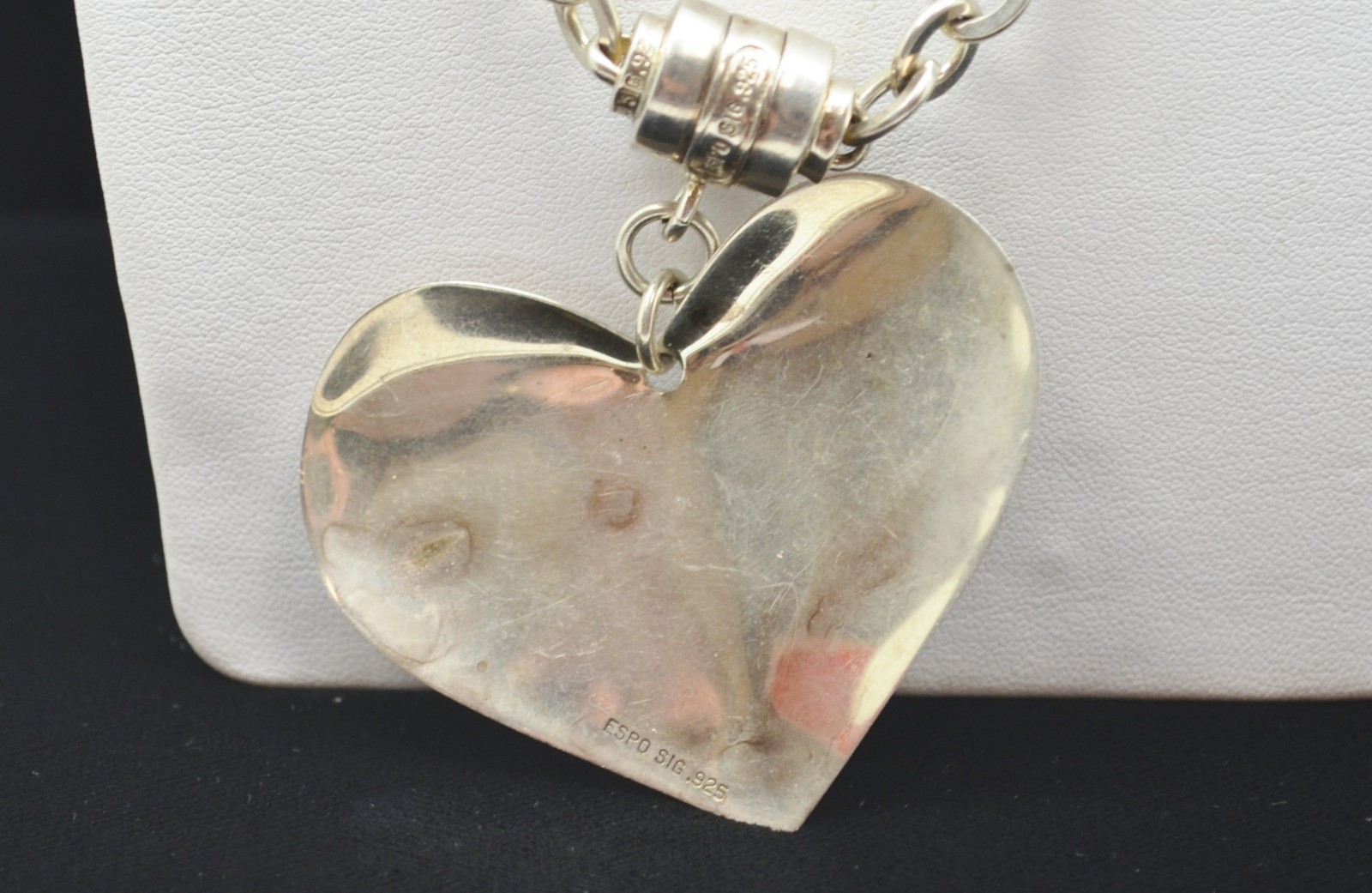 Sterling Silver Very Large Chain w/ Large Heart Pendant Necklace 17.0″ #FMG168
