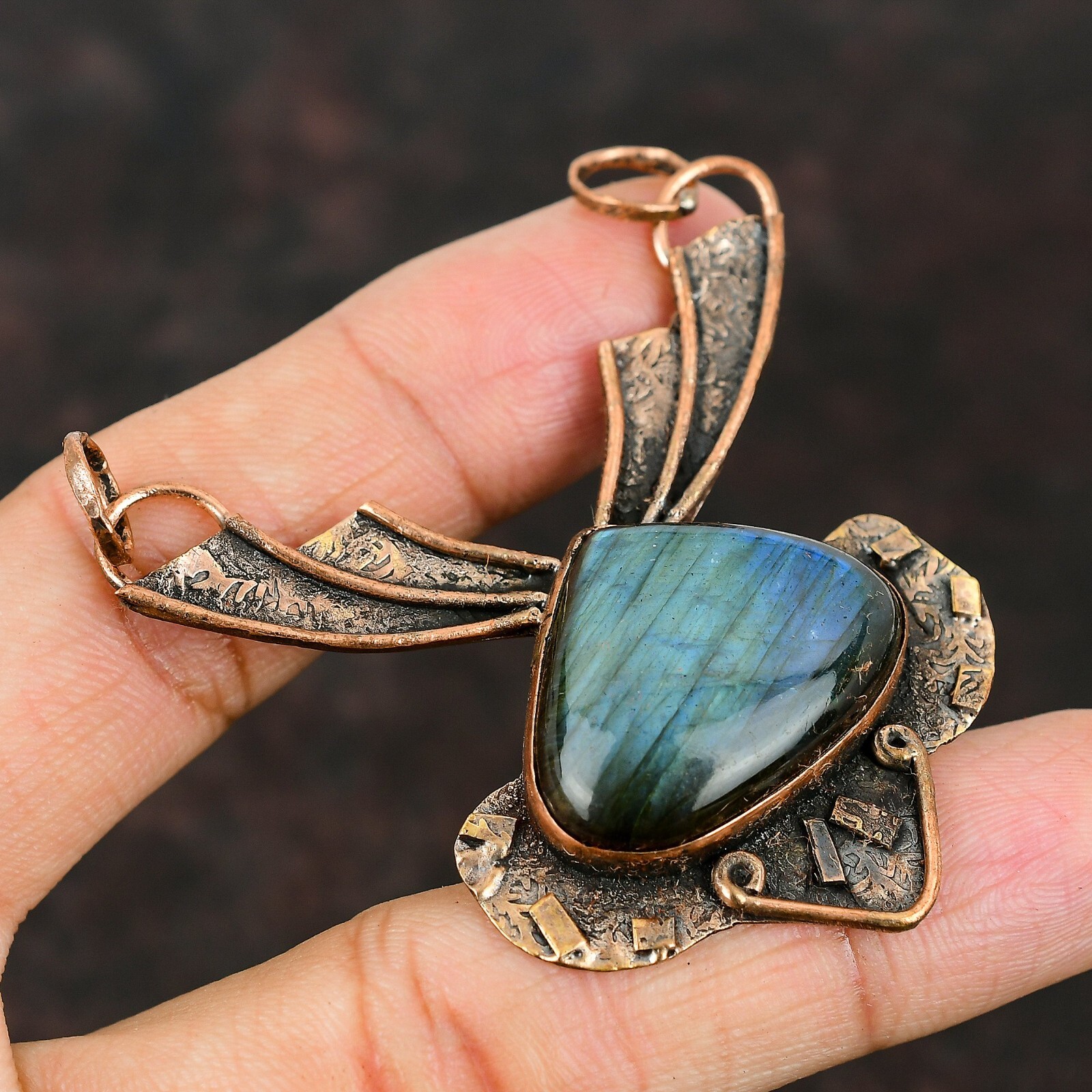 Mothers day Sale Pear Labradorite Stone Copper Third Eye Chakra Pendant Jewelry