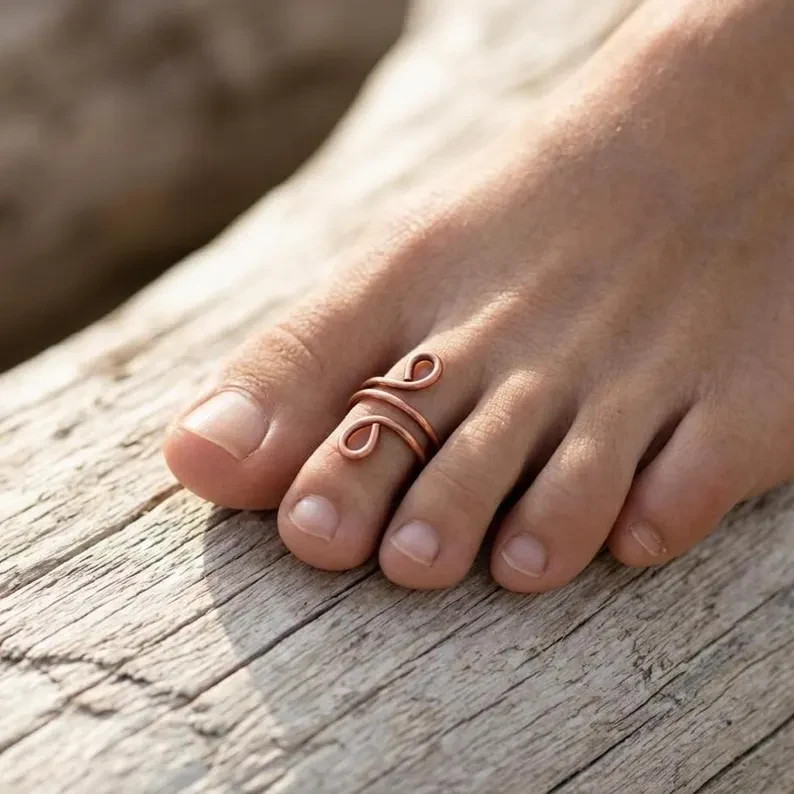 Solid Pure Copper Brass Minimalist Healing Toe Ring, Handmade, Unisex, 2 pc
