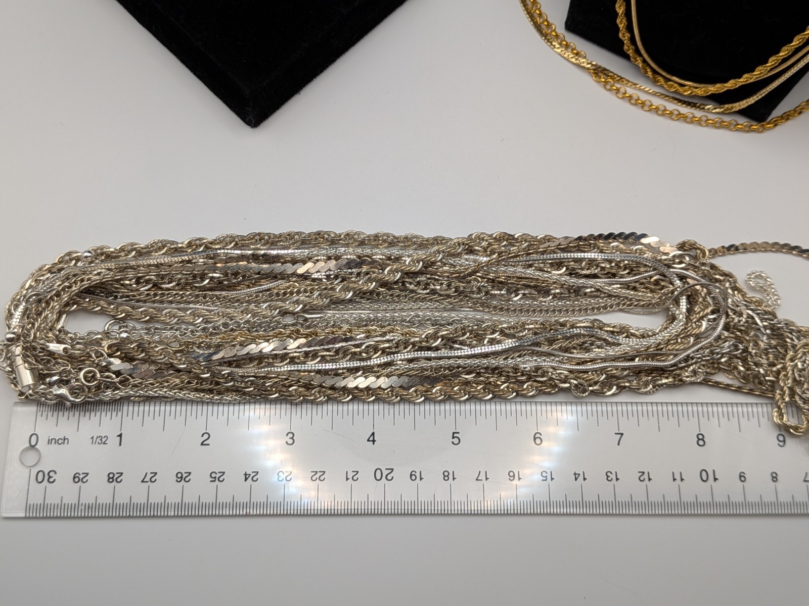 Lot of 22 Gold and Silver Tone Necklaces Mostly Larger Diameter 15-30 Inches