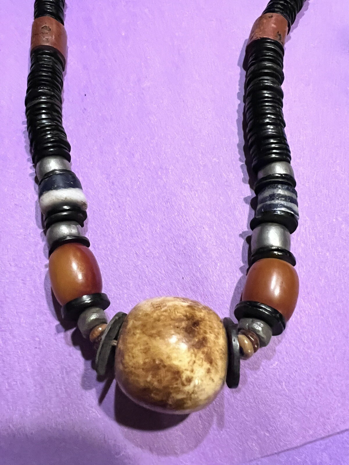 African Natural Coral Amber Taguemont Beads Ashanti Bone Necklace & Earrings