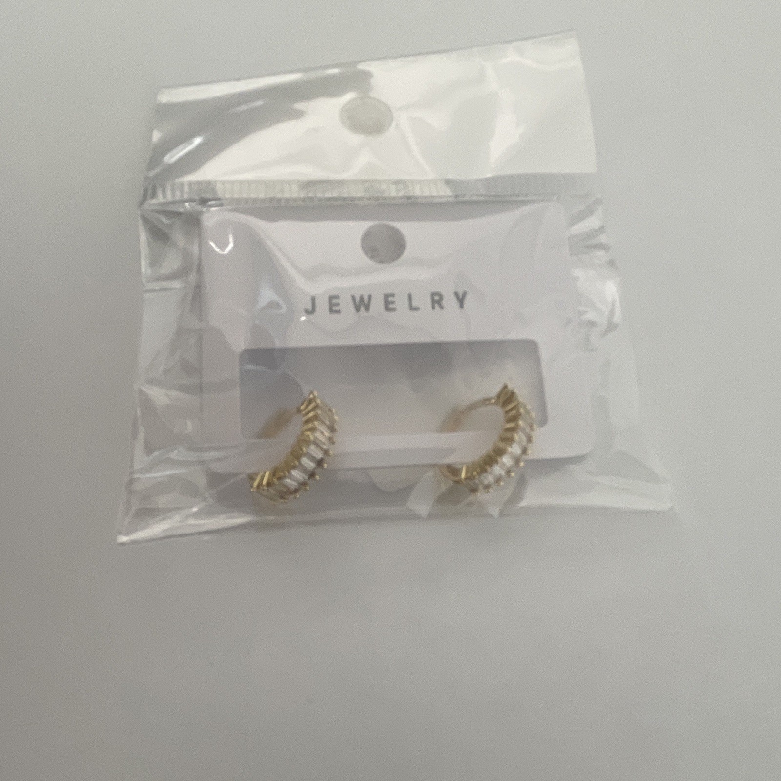 Gold Tone Crescent Hoop Earrings White/Colorless Baguette Crystal