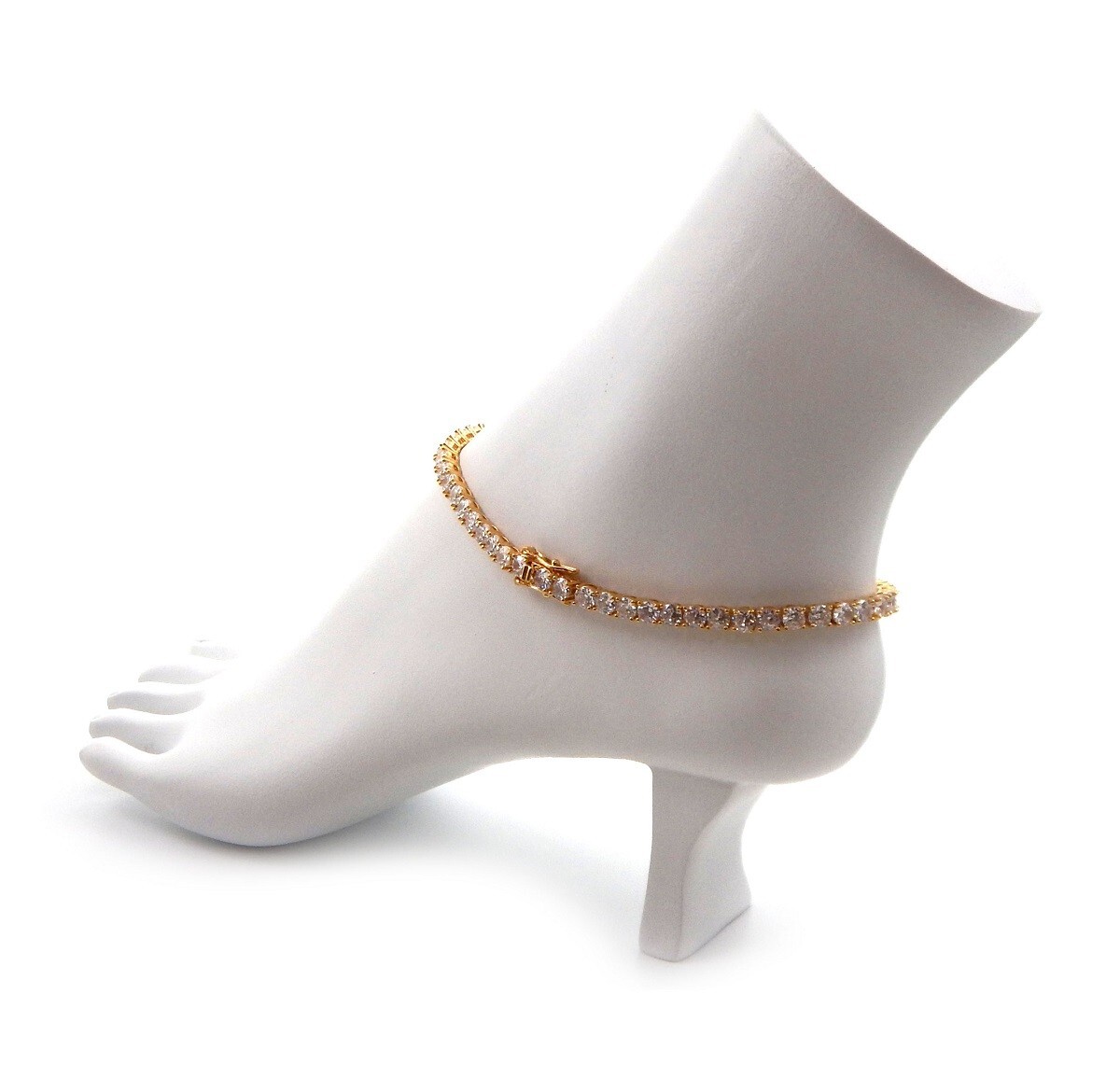 3mm 12″ Tennis Chain Anklet Cubic Zirconia Ankle Bracelet 14k Gold Plated