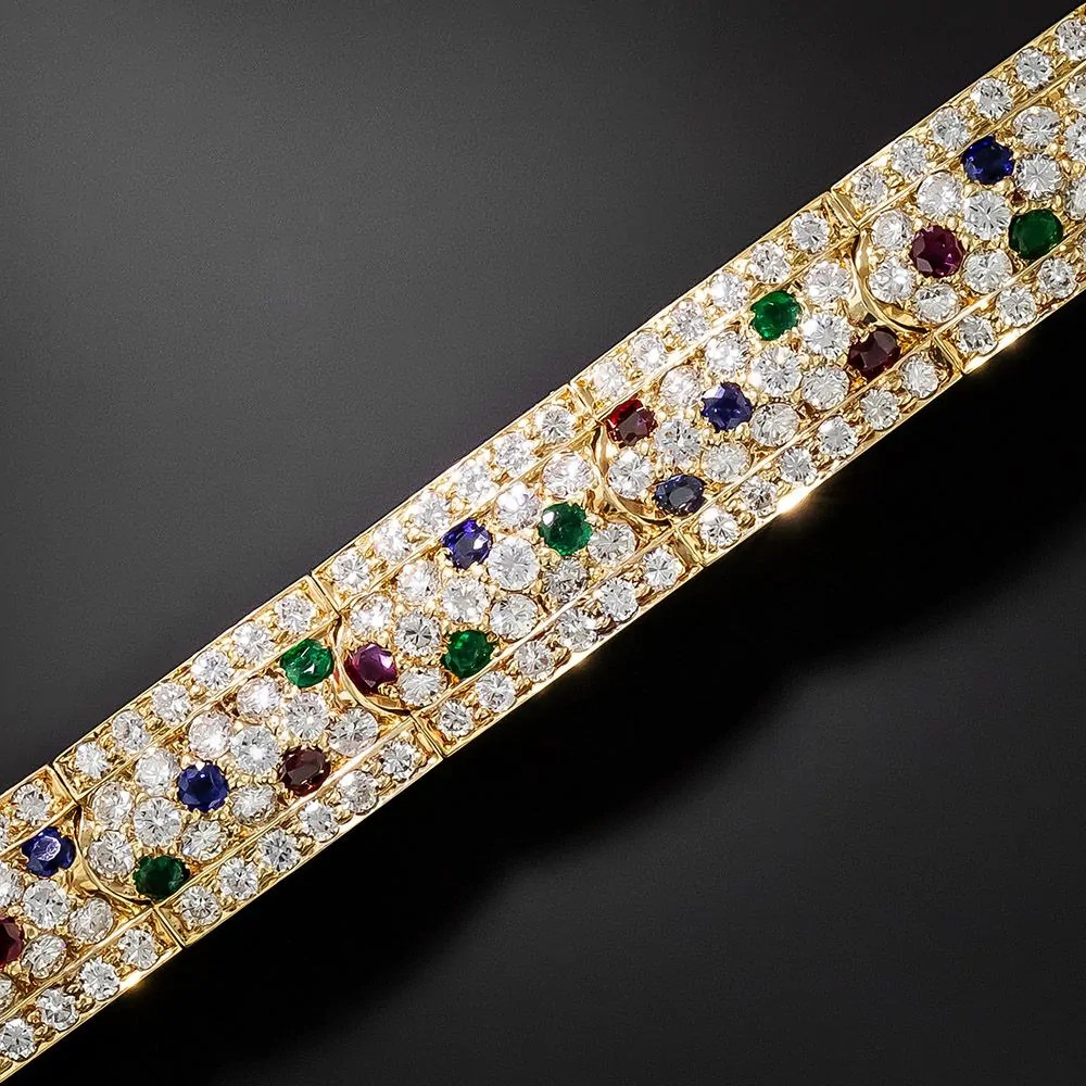 14K Yellow Gold Plated 13Ctw Round Created Multicolor & Diamond Women’s Bracelet