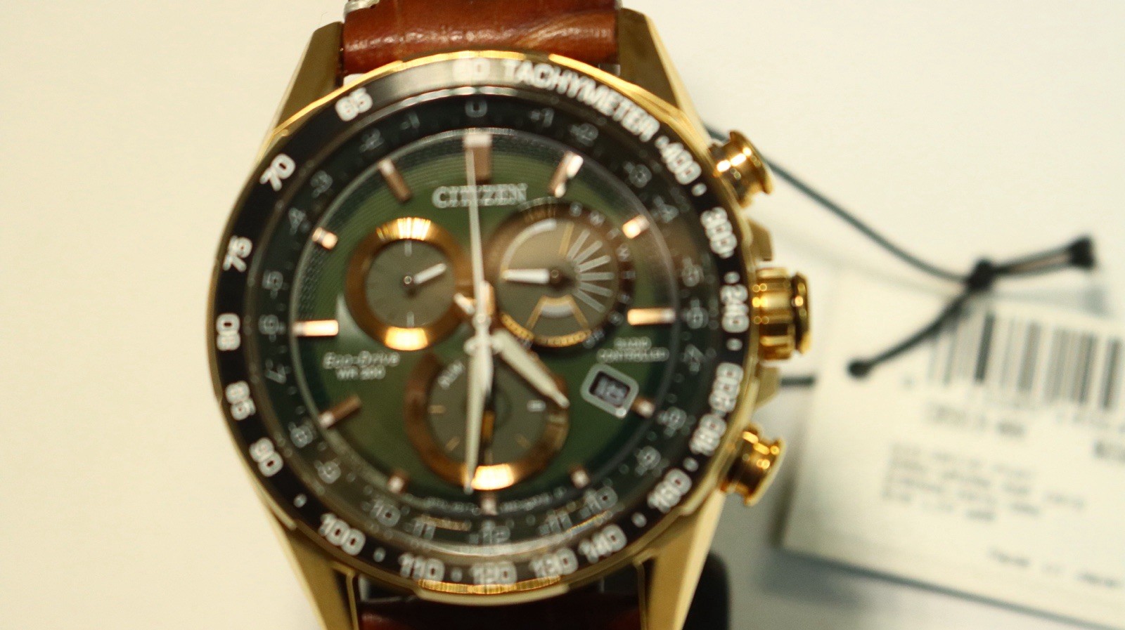 Citizen Eco-Drive Radio Controlled Chronograph Tachymeter Green Dial 44mm