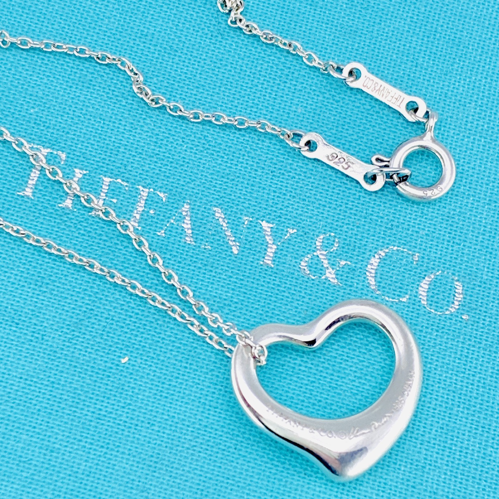 Tiffany & Co. Small Open Heart Pendant Necklace Elsa Peretti Sterling Silver925