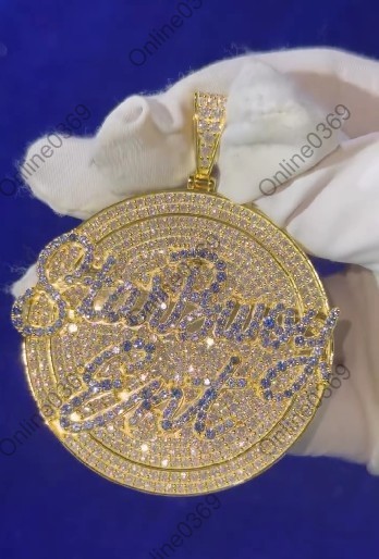 Men’s Rapper Jewelry Real Moissanite Customize Circle Name Pendant In 925 Silver