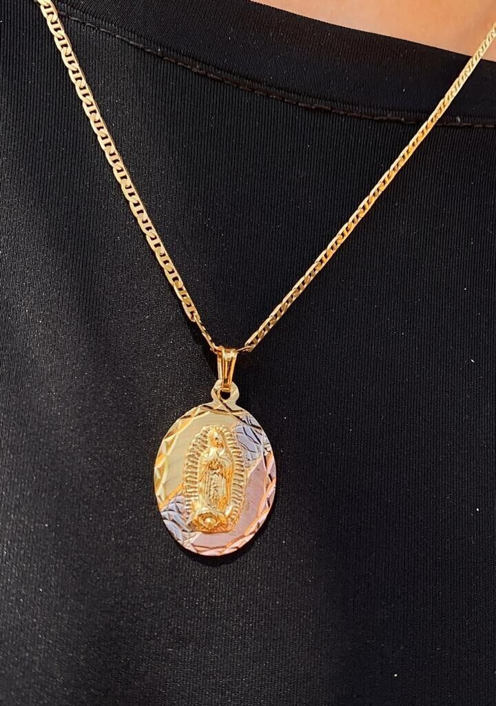 Virgem De Guadalupe Necklace Mariner Chain 24″ 14K Gold Filled Jewelry For Mens