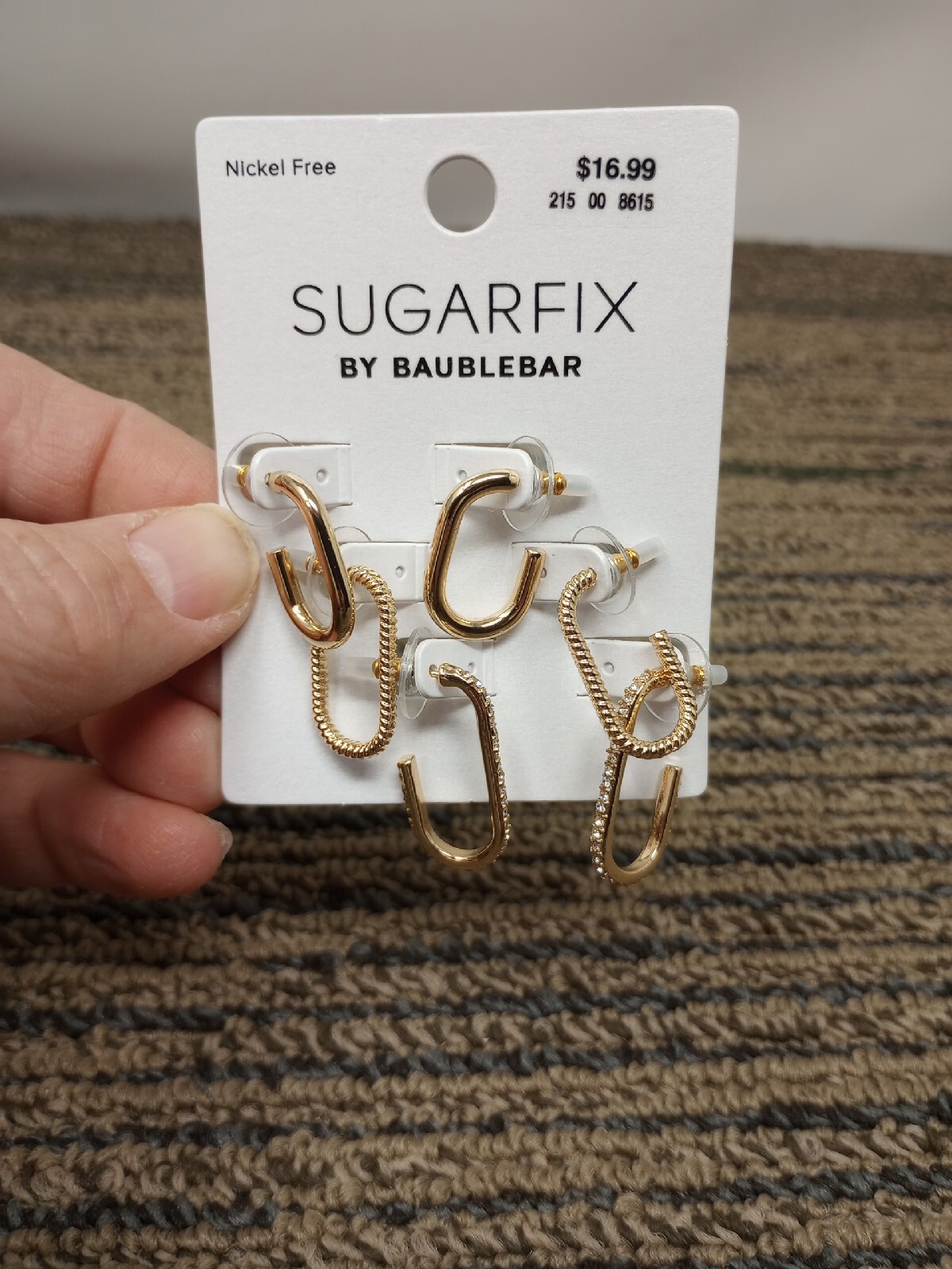 SUGARFIX by BaubleBar Gold Tone Huggie Hoop Earring 3 Pairs New Nickel Free