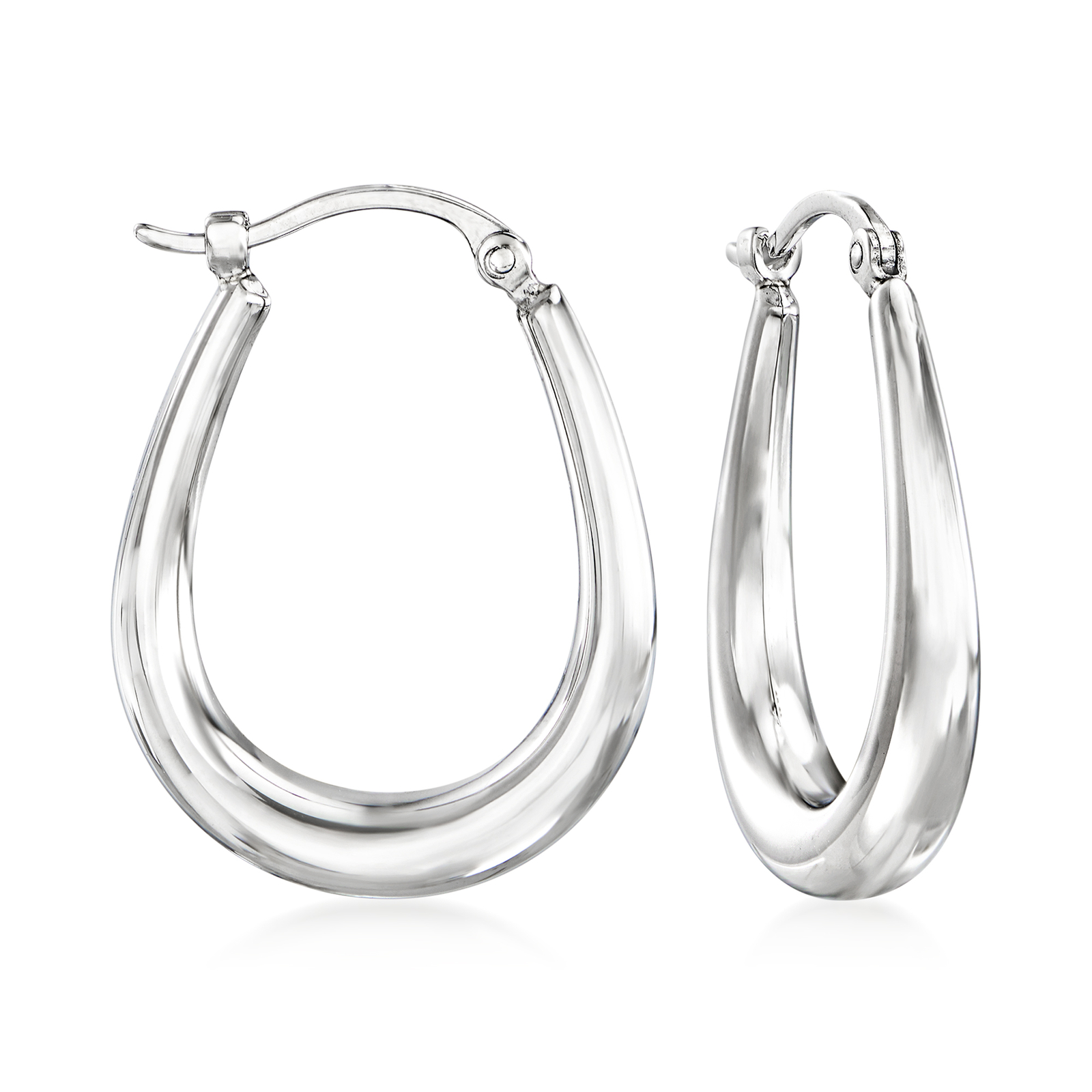 Ross-Simons 14kt White Gold Tapered Hoop Earrings. 7/8 inches