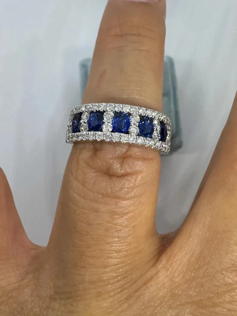 3.50 Ct Oval Cut Natural Sapphire Diamond Engagement Ring 14K Solid White Gold 6