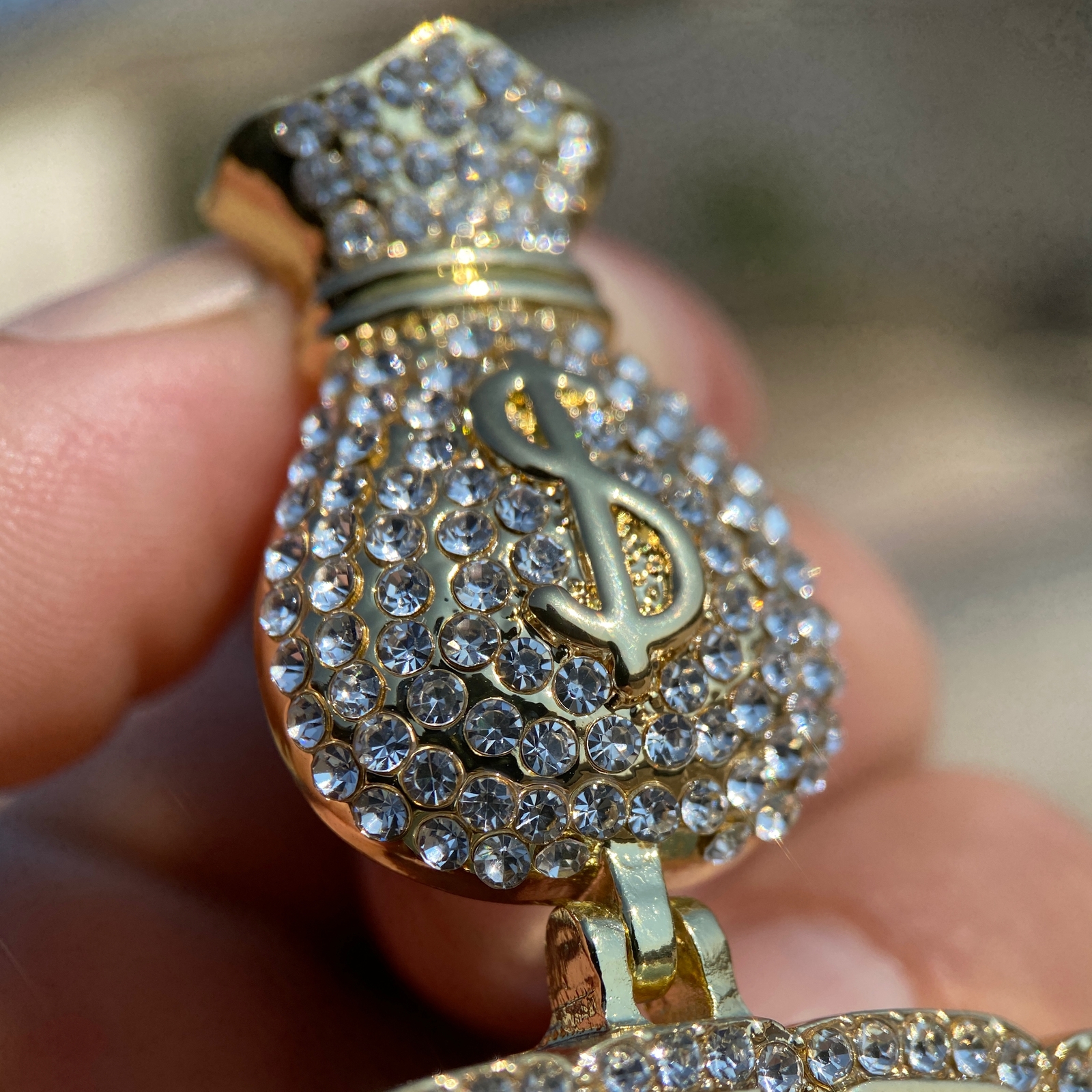 14K Gold Plated “Get Money 1st” Cash Fist Pendant Iced Bling Out Simulated CZ