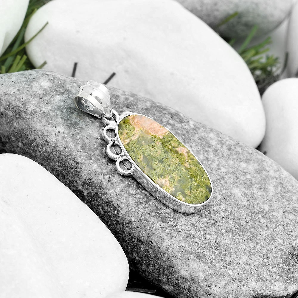 Natural Unakite 925 Sterling Silver Pendant Jewelry P-1085
