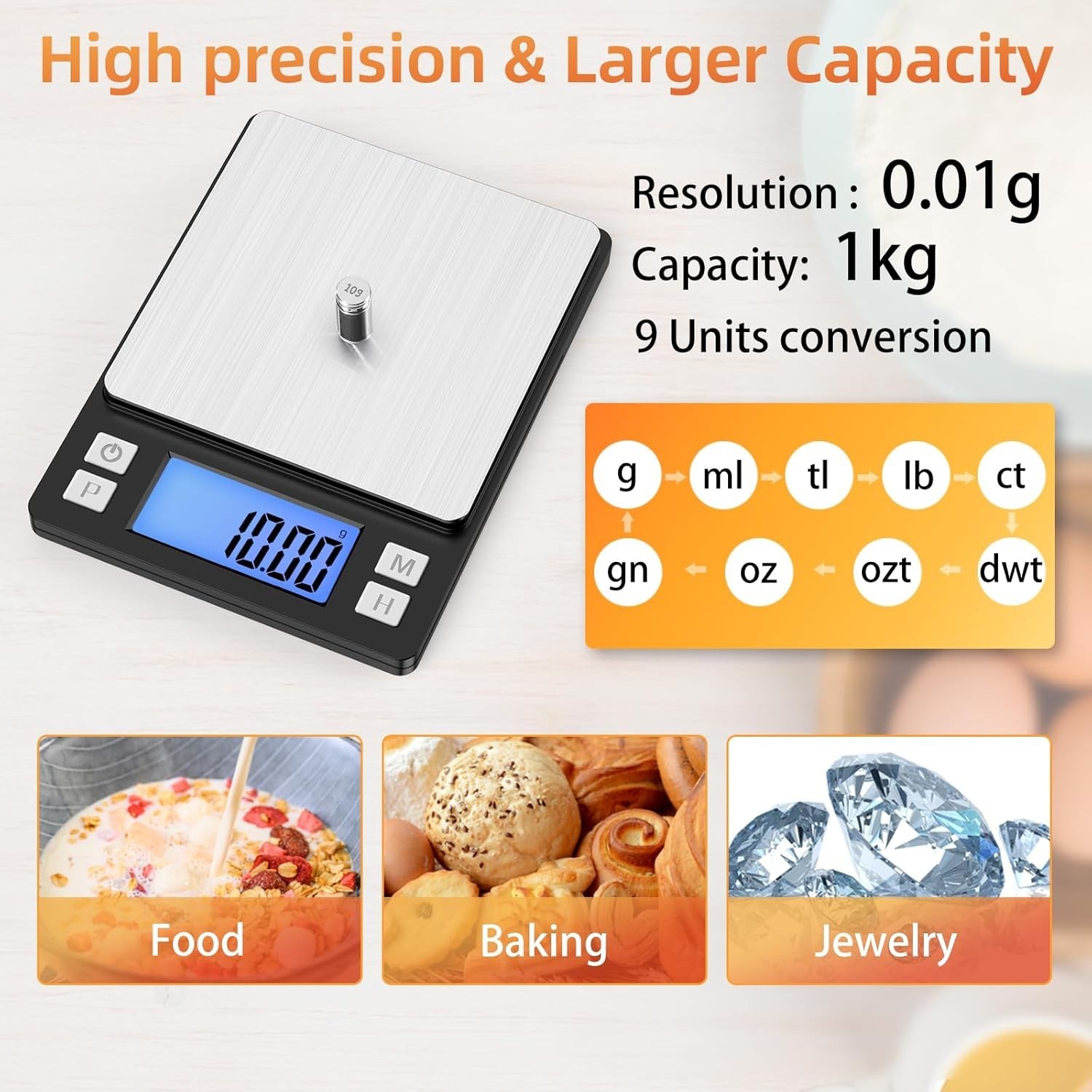 Professional High Precision Jewelry Scale 1kgx0.01g with LCD – Stylish & Compact