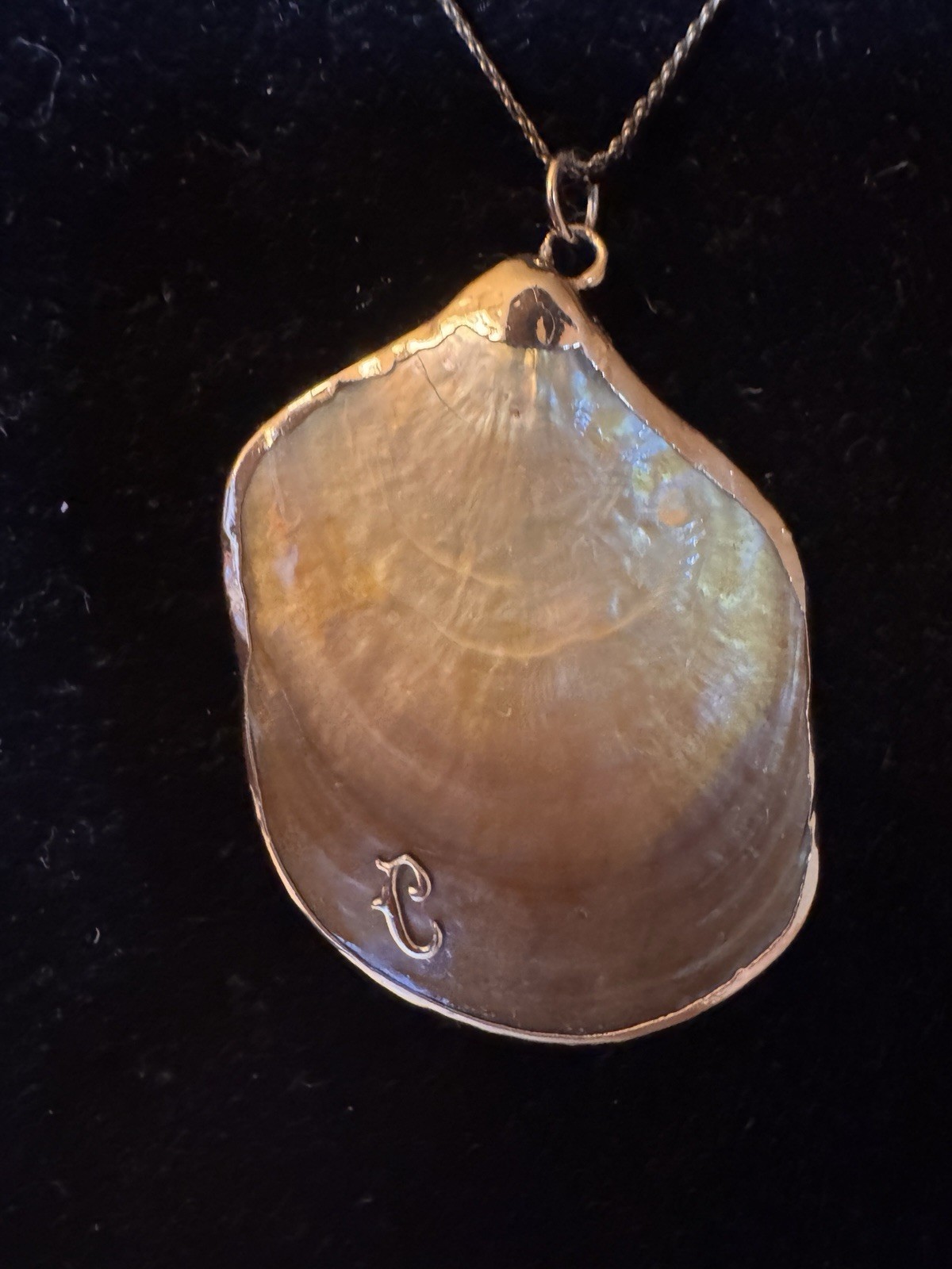 12k Gold Plated Rope Chain Necklace Beige Shell Pendant wrap with 10K gold