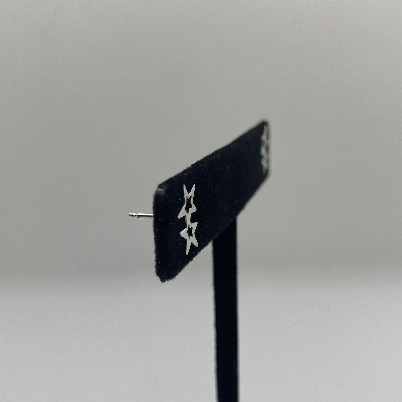 Sterling Silver Double Stars Stud Earrings Women 10mm Edgy Chic Celestial Modern