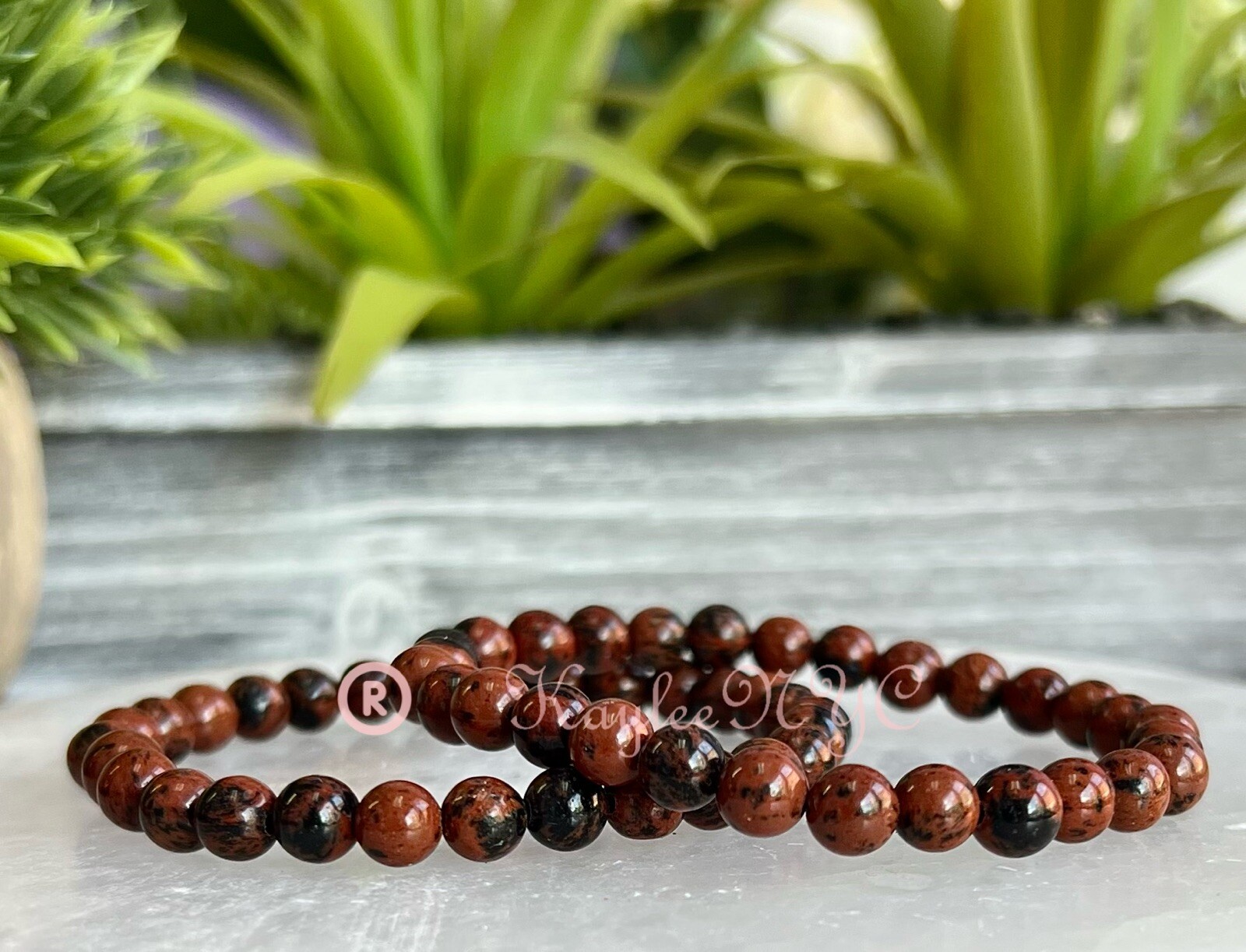 Wholesale Lot 6 Pcs Natural Mahogany Obsidian 6mm 7.5” Crystal Stretch Bracelet