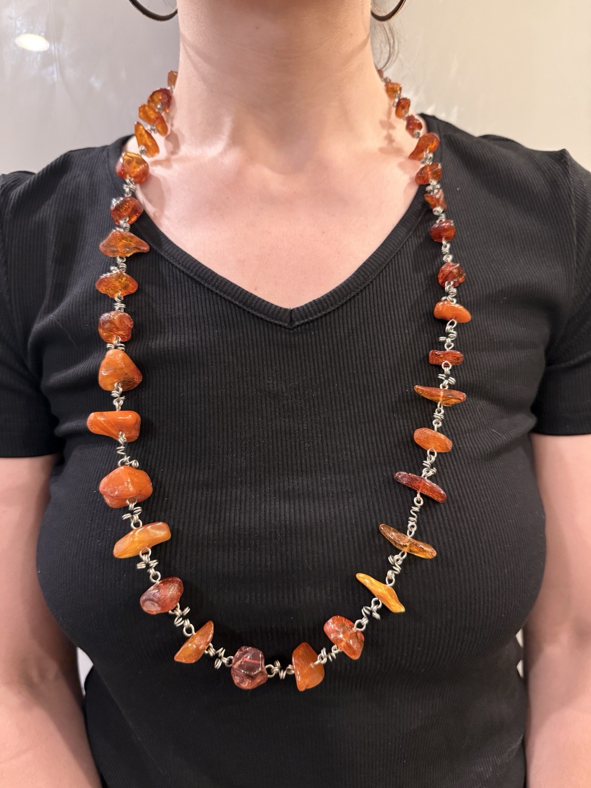 Vintage Genuine Amber Nugget Necklace Large Freeform Beads Honey Cognac 62g