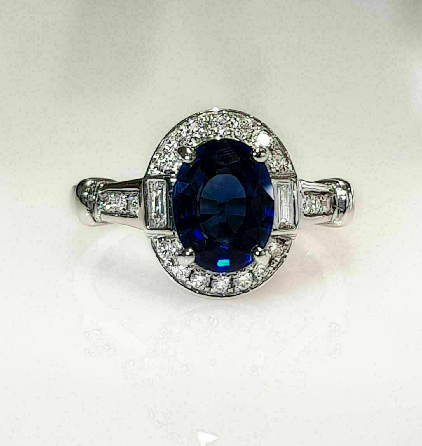 2 Ct Blue Oval Cut CZ Vintage Style Art Deco Wedding Sapphire Ring In 925 Silver