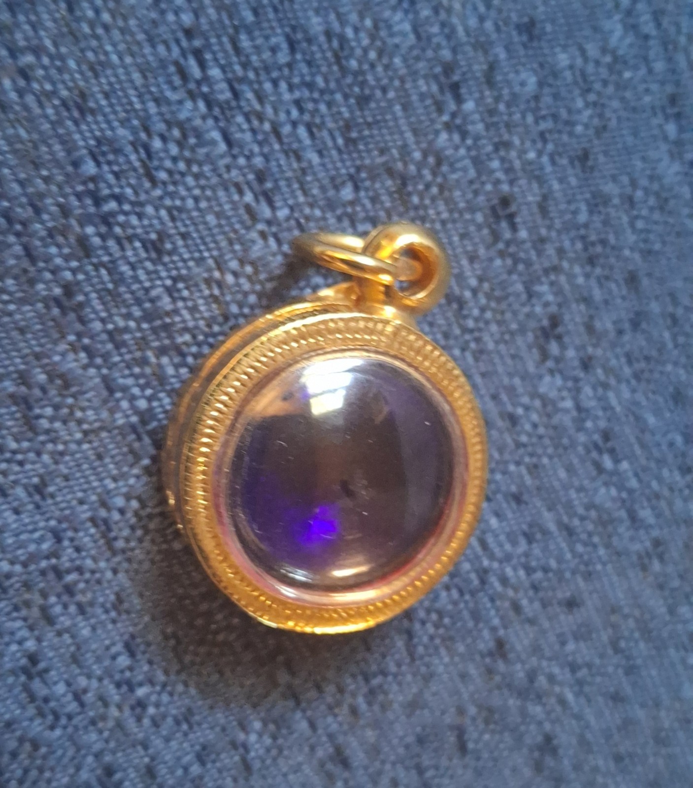 Vintage Gold Tone And Purple Pendant With Engraving