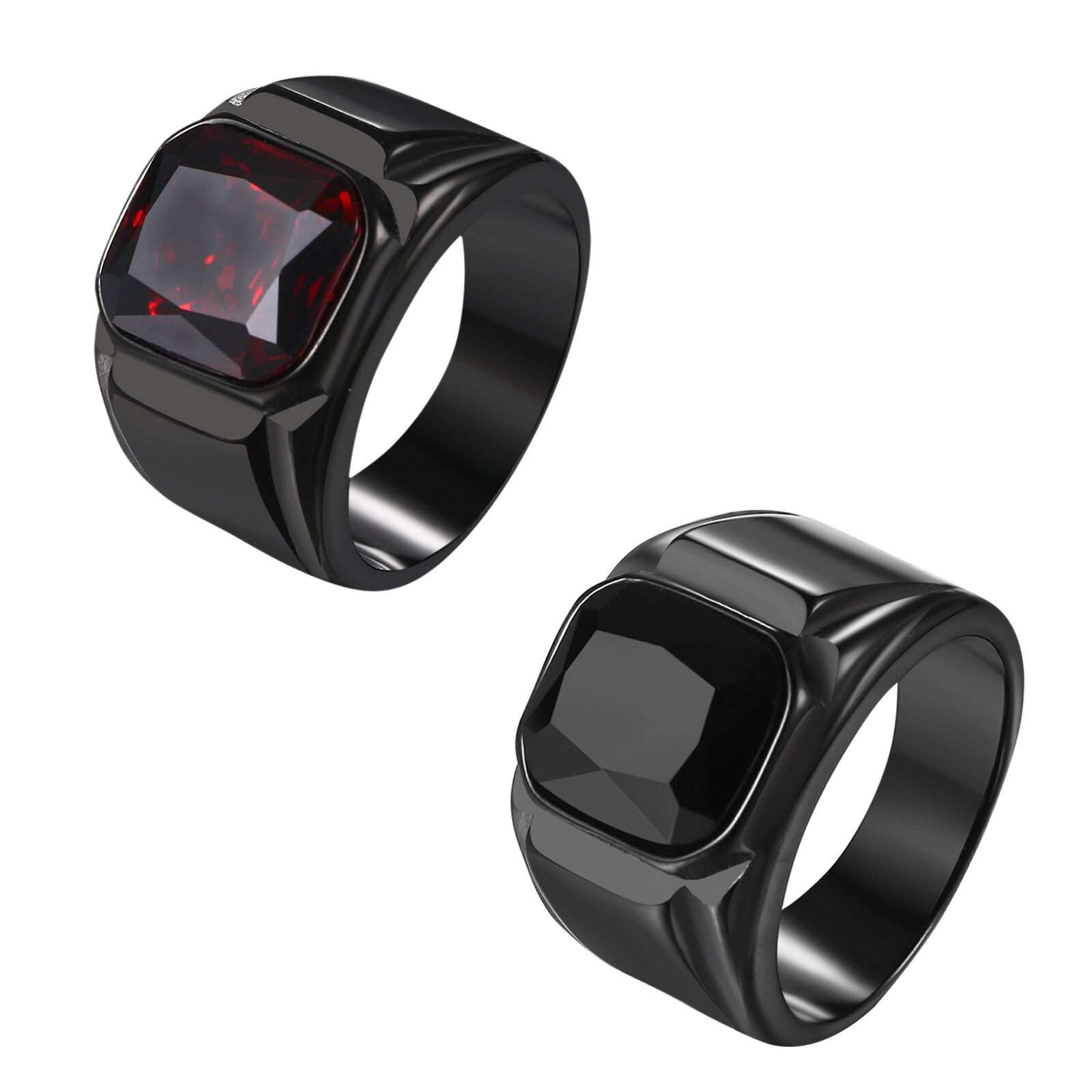 Men’s Stainless Steel Black Square Signet Ring Onyx Biker Pinky Band Size 8-13