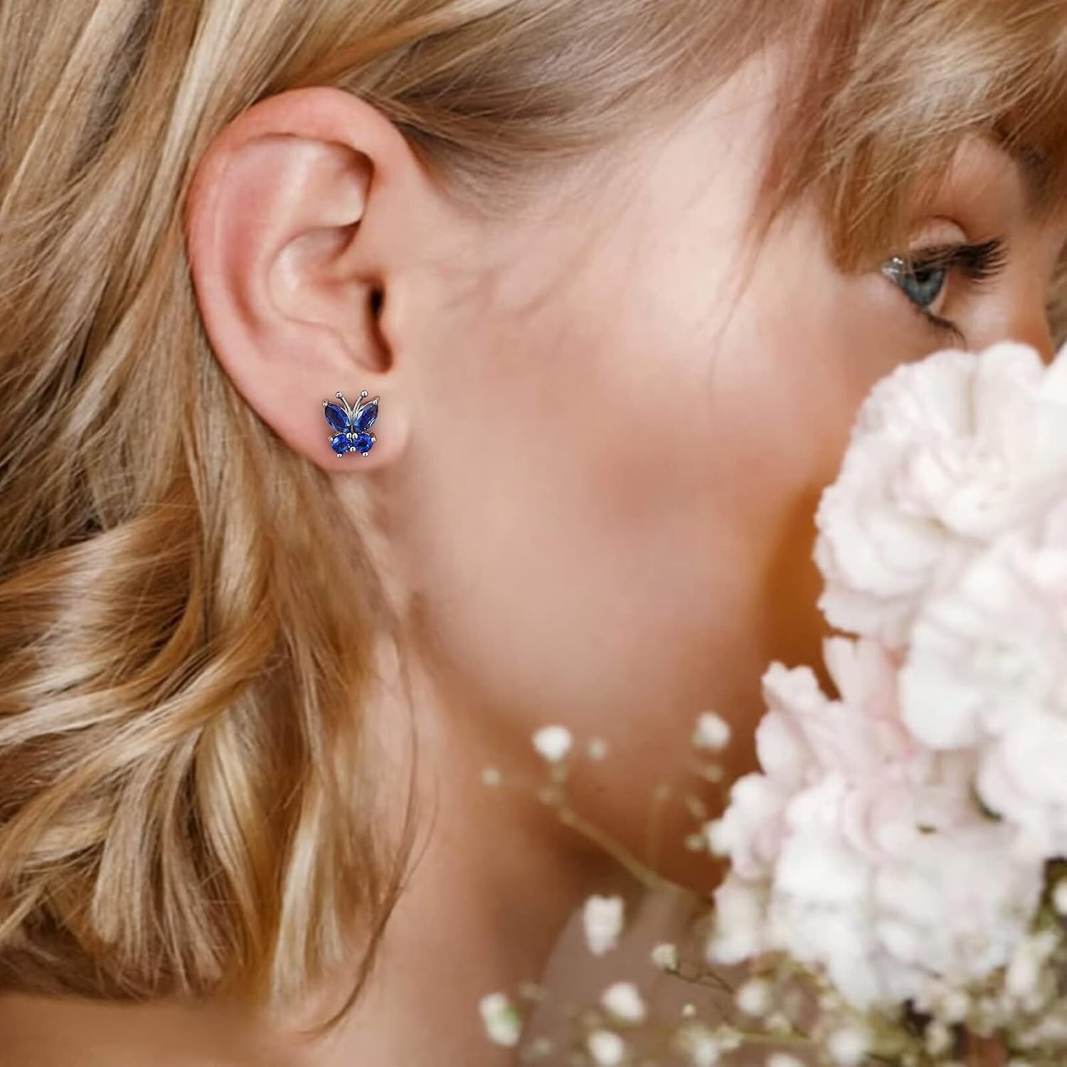 Elegant Gold Butterfly Studs with Created Sapphire – Perfect for Every Occasion