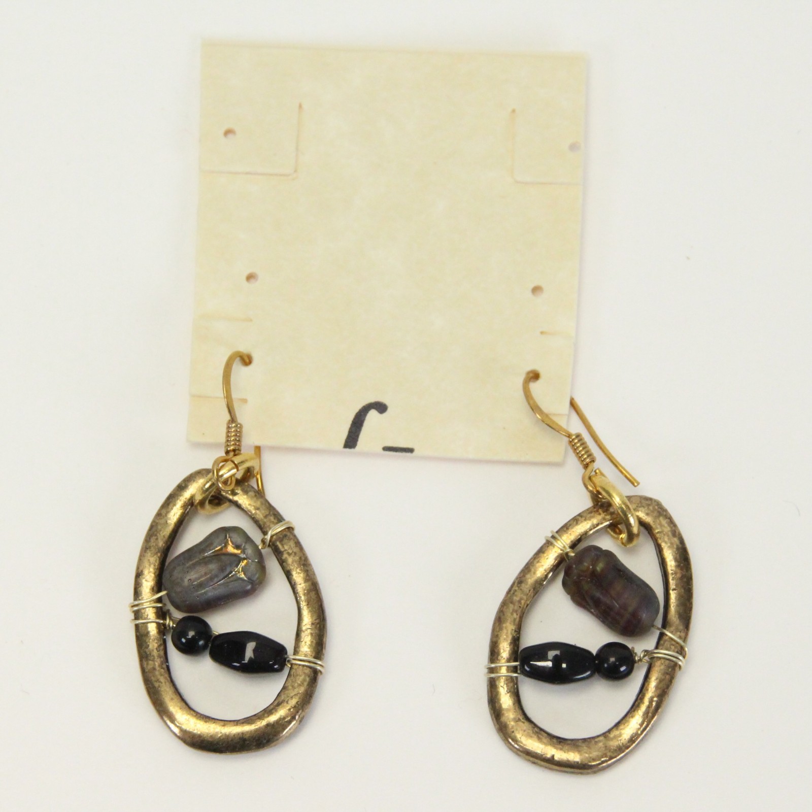 Handmade Pierced Earrings Metal and Stones .8″ W x 1.3″ L