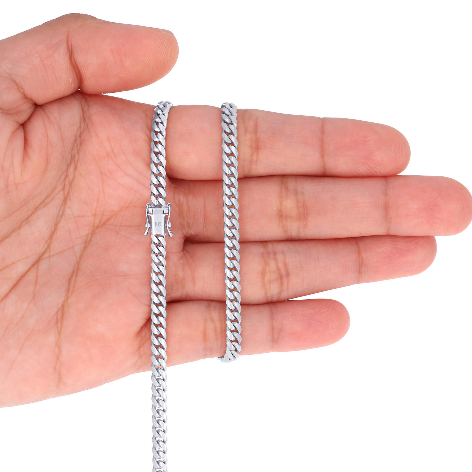 10K White Gold Solid 4mm Miami Cuban Link Chain Bracelet 7″ 7.5″ 8″ 8.5″ 9″