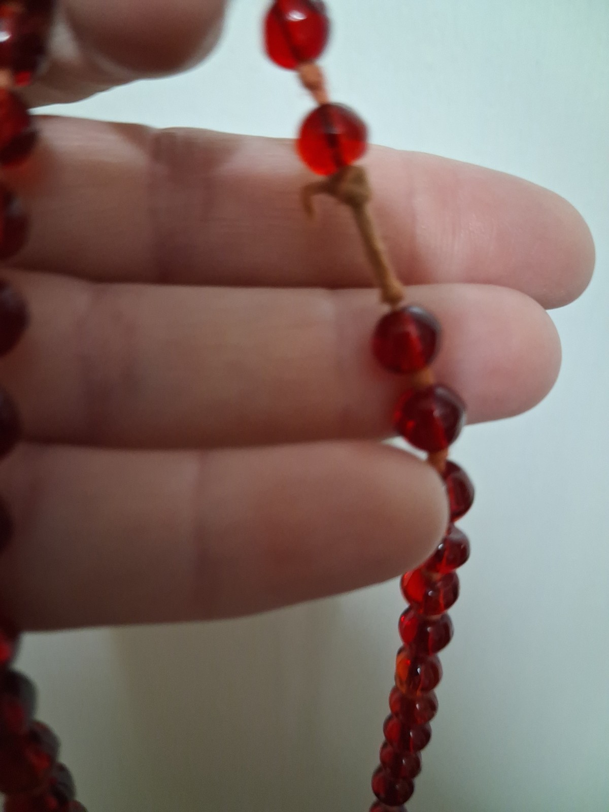 Antique Hand Tied Red Glass Bead Long Necklace