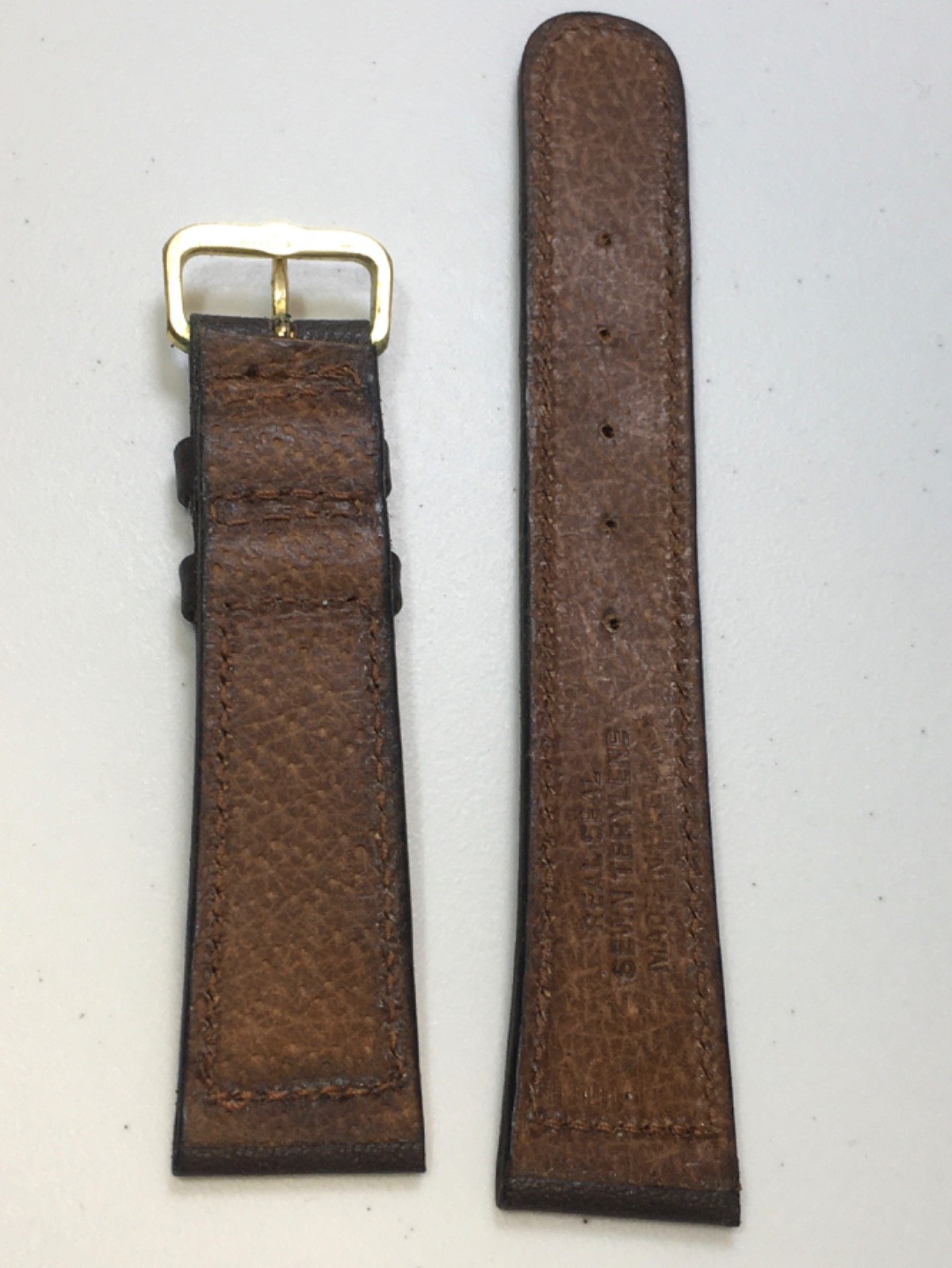 Vintage Seal Dark Brown Leather Watch Strap Hand Made 1950s Sewn End 19mm N.O.S.