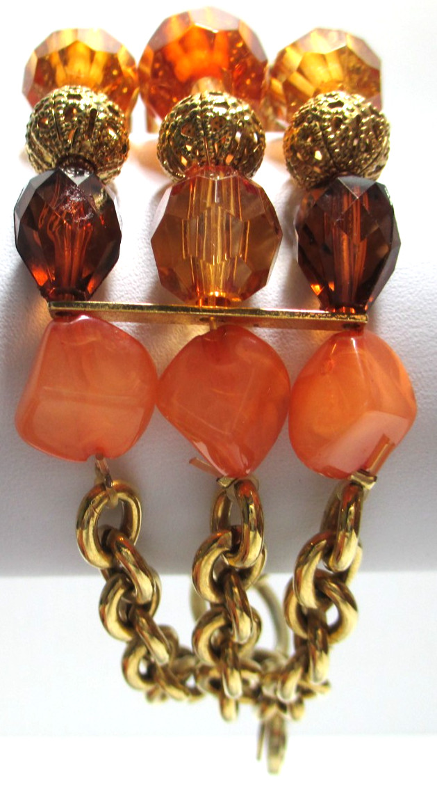 Robert Rose Bracelet 3 Strands Beaded Gold-Tone Metal Amber BOX