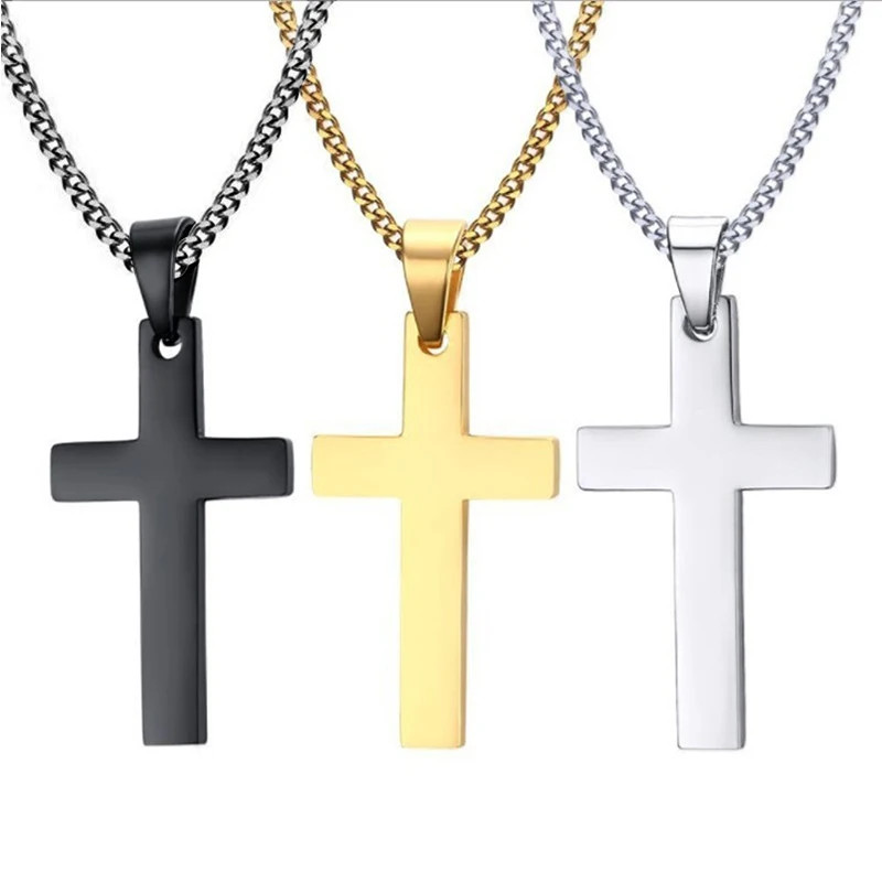 Fashion Stainless Steel Cross Pendant Necklace For Women Men Link Chain Charm
