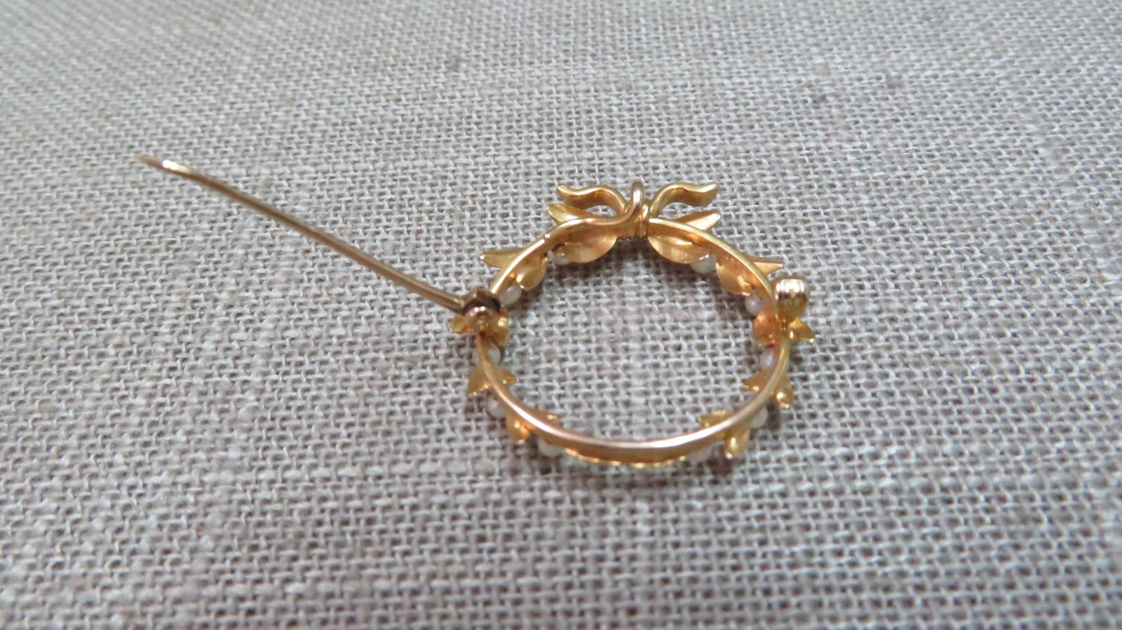 Antique 14K Solid Yellow Gold Seeds Pearl Wreath Brooch Pin Pendant 2.29 Grams