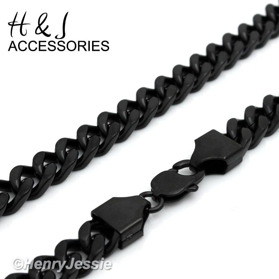 24″MEN Stainless Steel WIDE 9x4mm Black Plated Cuban Curb Link Chain Necklace