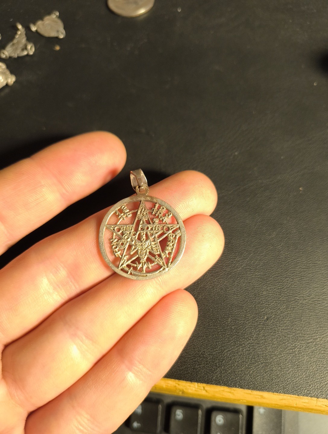 3.2 Grams 925 Sterling Silver Seal Of Solomon Ward Pentagram Star Charm Pendant