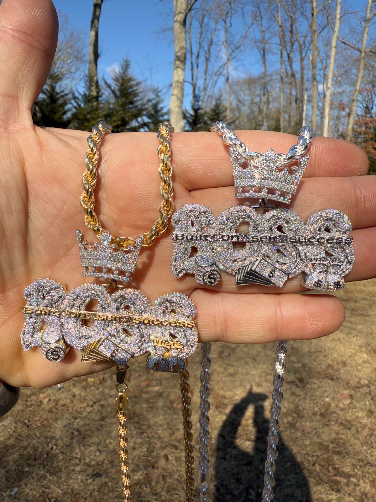 MOISSANITE BOSS & Crown “Built On Self Success” Iced Hip Hop Necklace Pendant