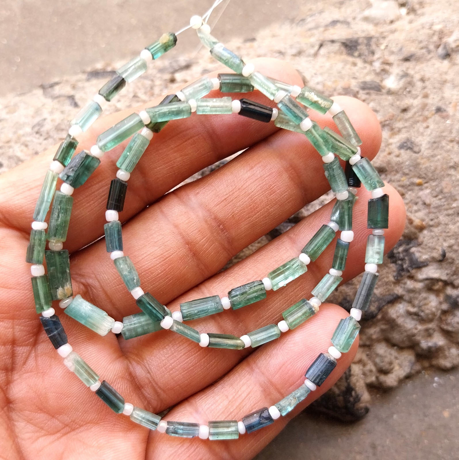 56 Carat 6 to 11 MM Natural Multi Color Tourmaline Rough Stick 22 inch Beads