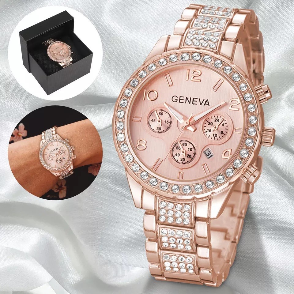 Reloj cuarzo para mujer,oro rosa,impermeable,clásico,acero inoxidable,cristal.