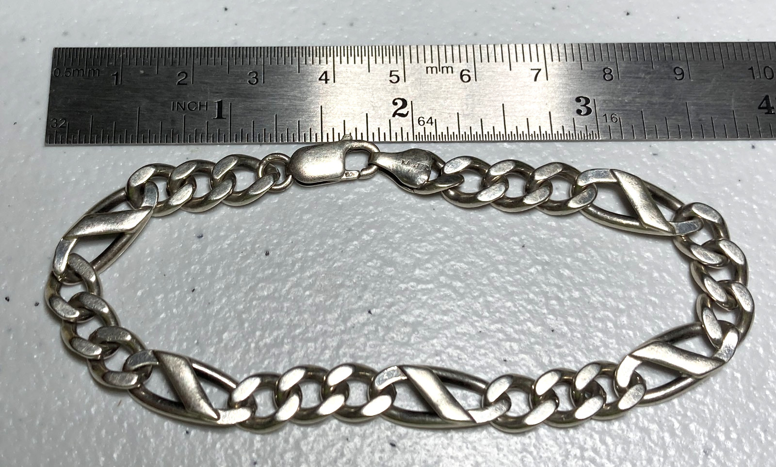 Sterling Silver 925 Figaro Chain Link Bracelet Italy Mens Womans 8″