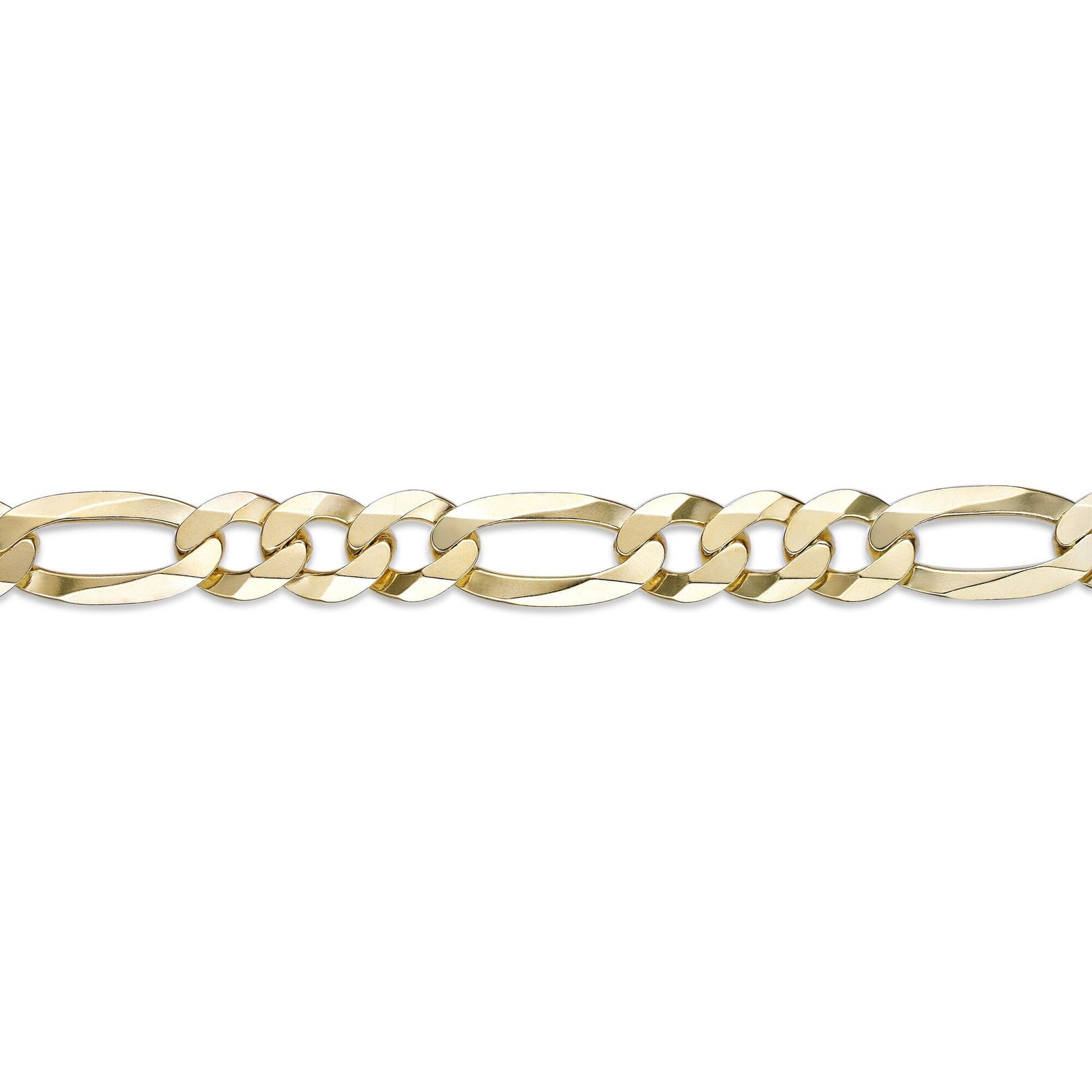 Sterling Silver Yellow Gold Plated 10mm Flat Figaro Chain Necklace 20-26 Inches