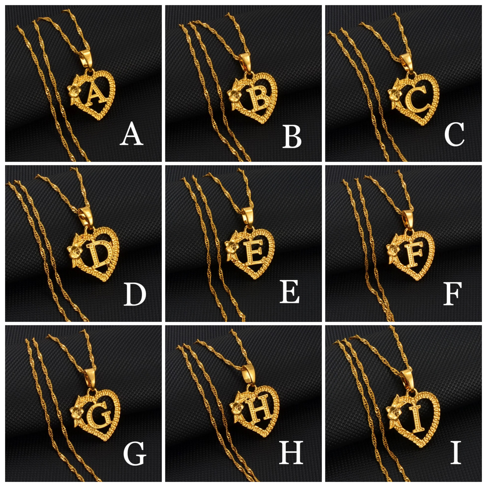 Initial Heart Flower Pendant Necklace