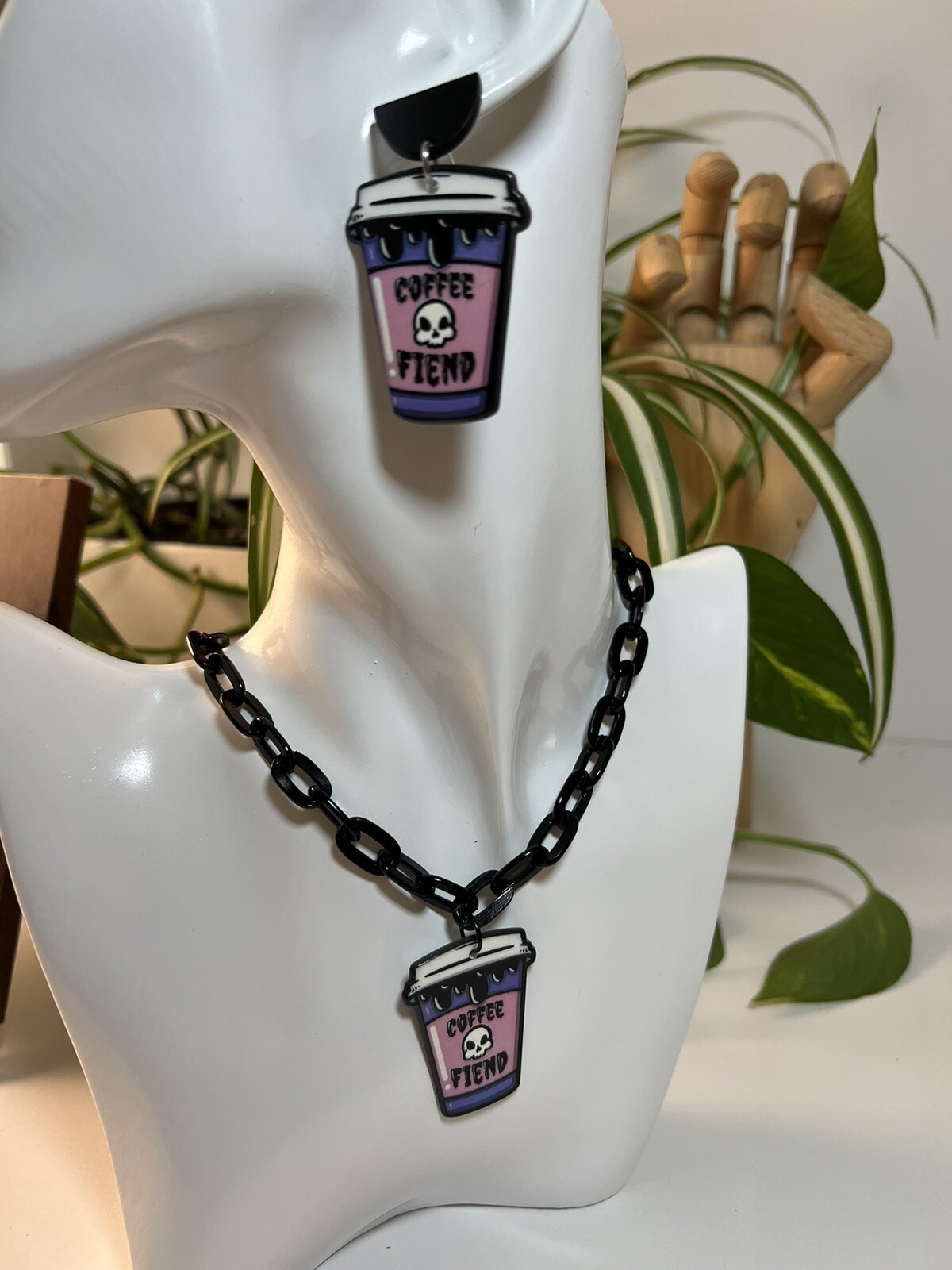 Coffee Fied Pastel Goth Large Dangle Earrings – Cute Emo Graphic Earrings
