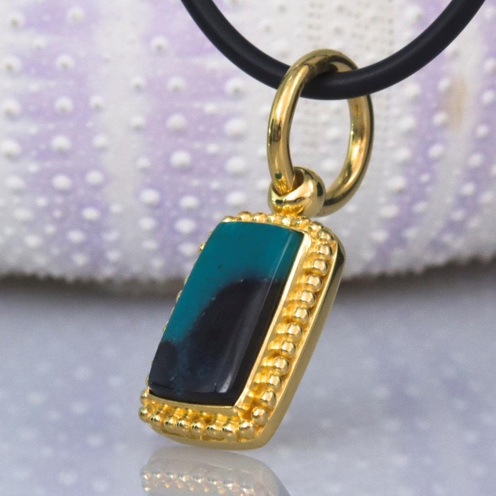 Granulation Pendant Gold Vermeil Sterling Gem Silica Chrysocolla Cabochon 3.97 g