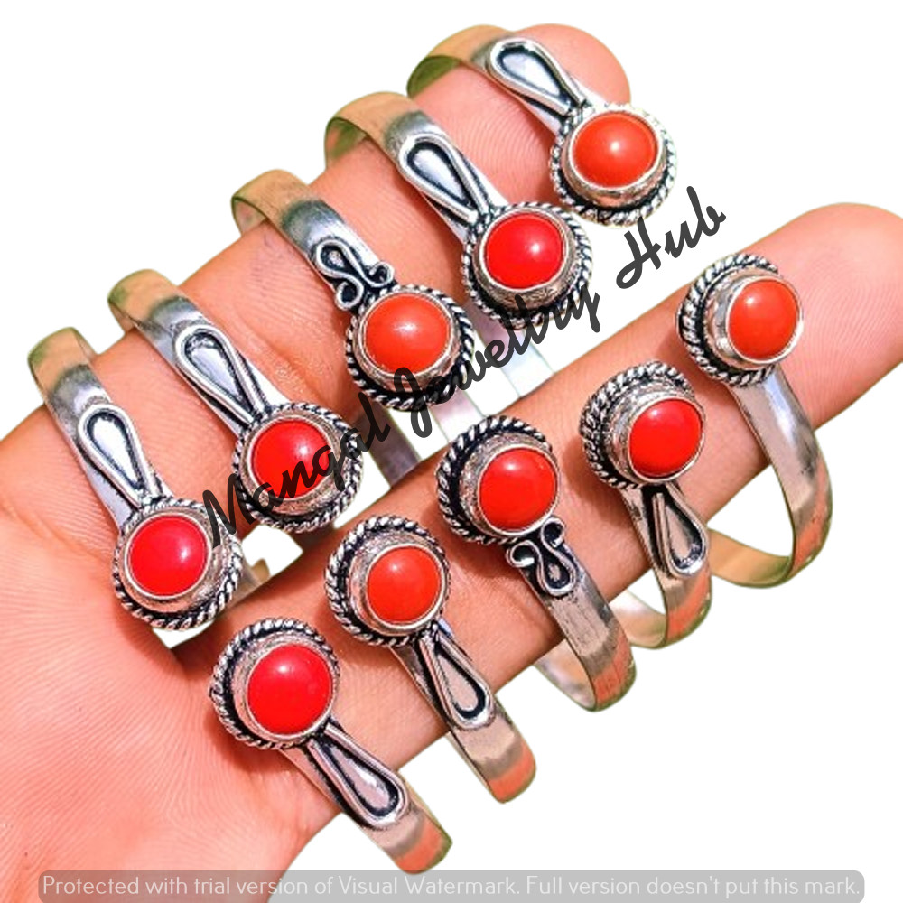 Round Cut Coral Gemstone 925 Sterling Silver Plated Bangles Jewellery 10PCS Lot