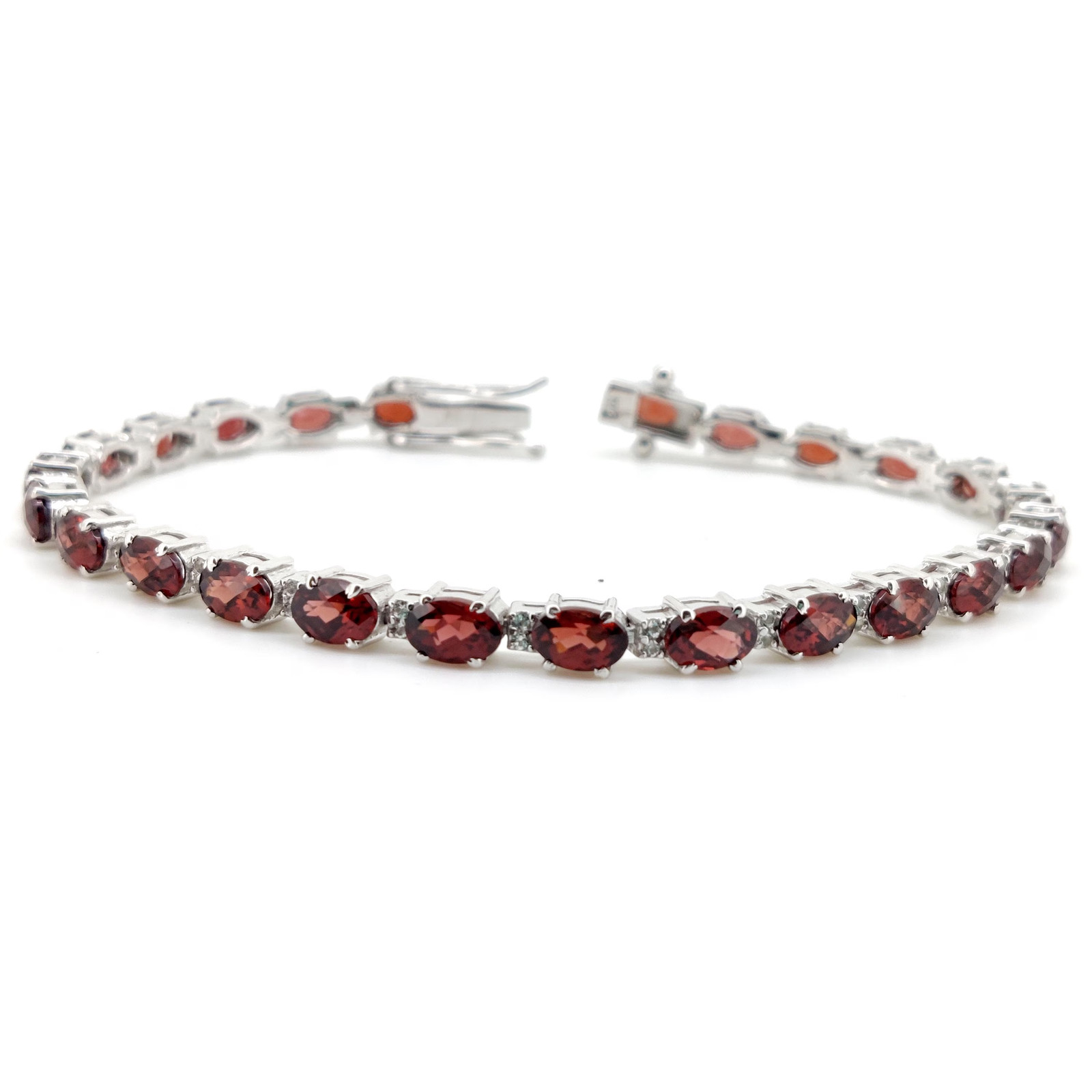 Oval Garnet Tennis Bracelet Sterling Silver January Birthstone womens Jewelry