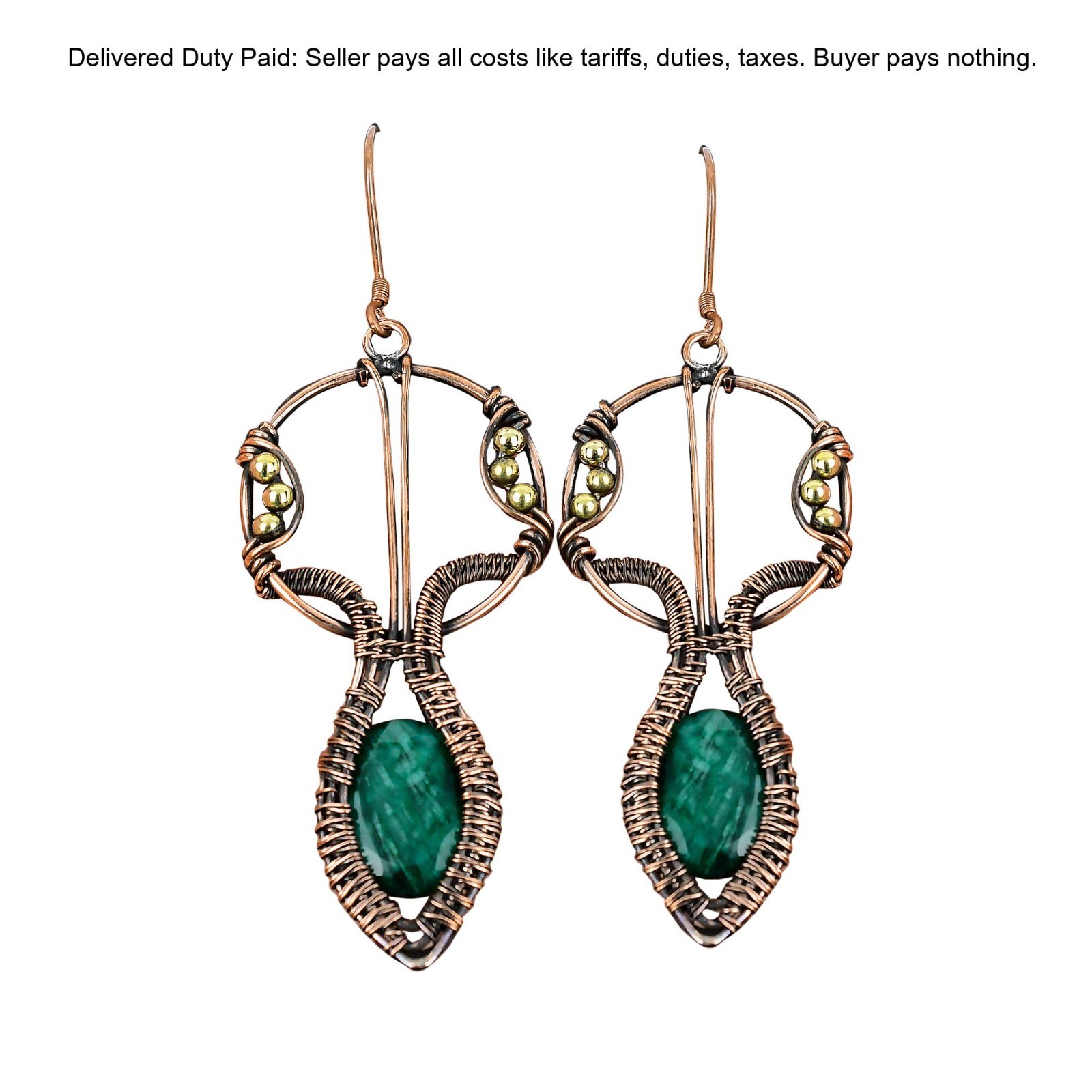 Copper Zambian Emrald Emrald Stone Wire Wrapped Mother Dangle Earrings Jewelry