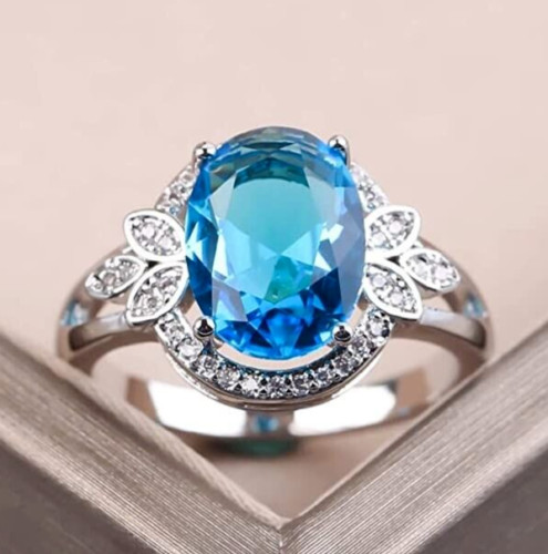 Amazing Ring For Proposal Gifts 2.85 CT Simulated Aquamarine Ring Silver Plated