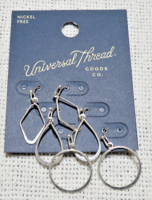 Universal Thread Goods Co 3 Pair Nickel Free Earrings Pierced Hoops