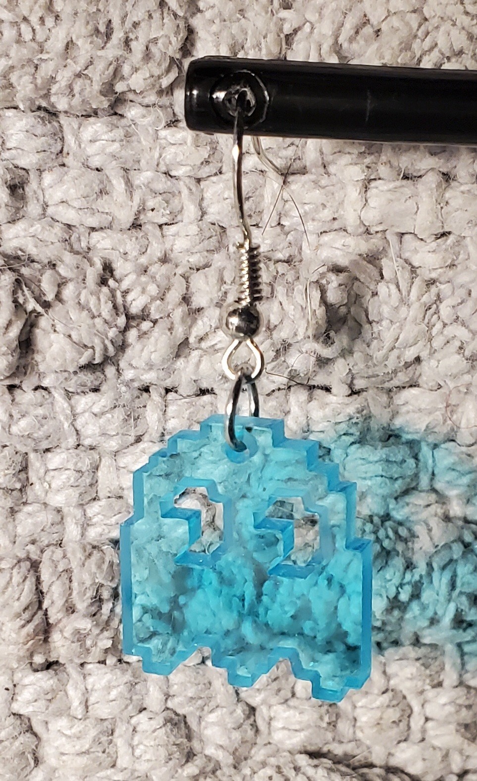 Otis P. Vintage Inspired Retro Translucent Blue Pac Man Ghost Dangle Earrings